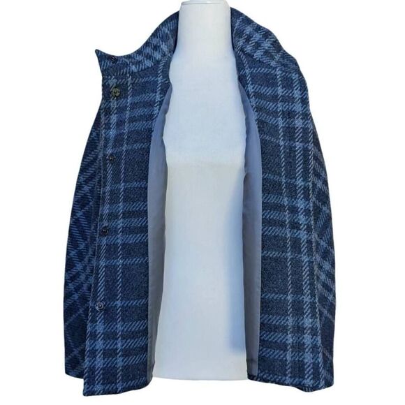 Talbots Blue Gray Plaid Blazer Coat Jacket Wool Pockets Mock Neck Snaps Size 6 - Picture 6 of 9